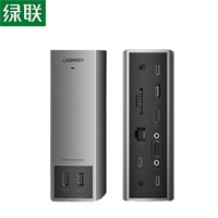 绿联Type-C转HDMI+VGA+千兆网卡+2口USB分线器+USB 3.1+读卡器+3.5音频 带PD+DC供电